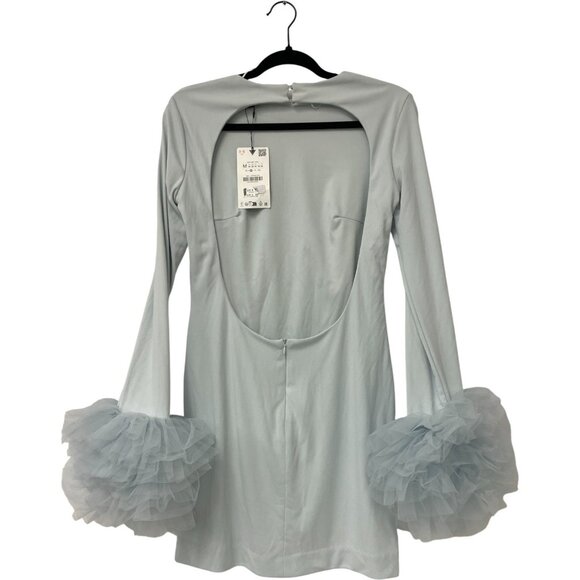 Zara Womens Mini Dress M Medium Pale Blue Ruffle Sleeve Trimmed 4772/331 NWT - Picture 5 of 16